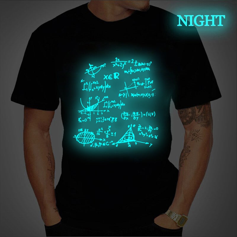 Men's Custom Tee Shirt Summer Short Sleeve Customized T Shirt Plus Size Graphic T-Shirts Tops with Luminous Math Symbols. Glowing T-shirt.