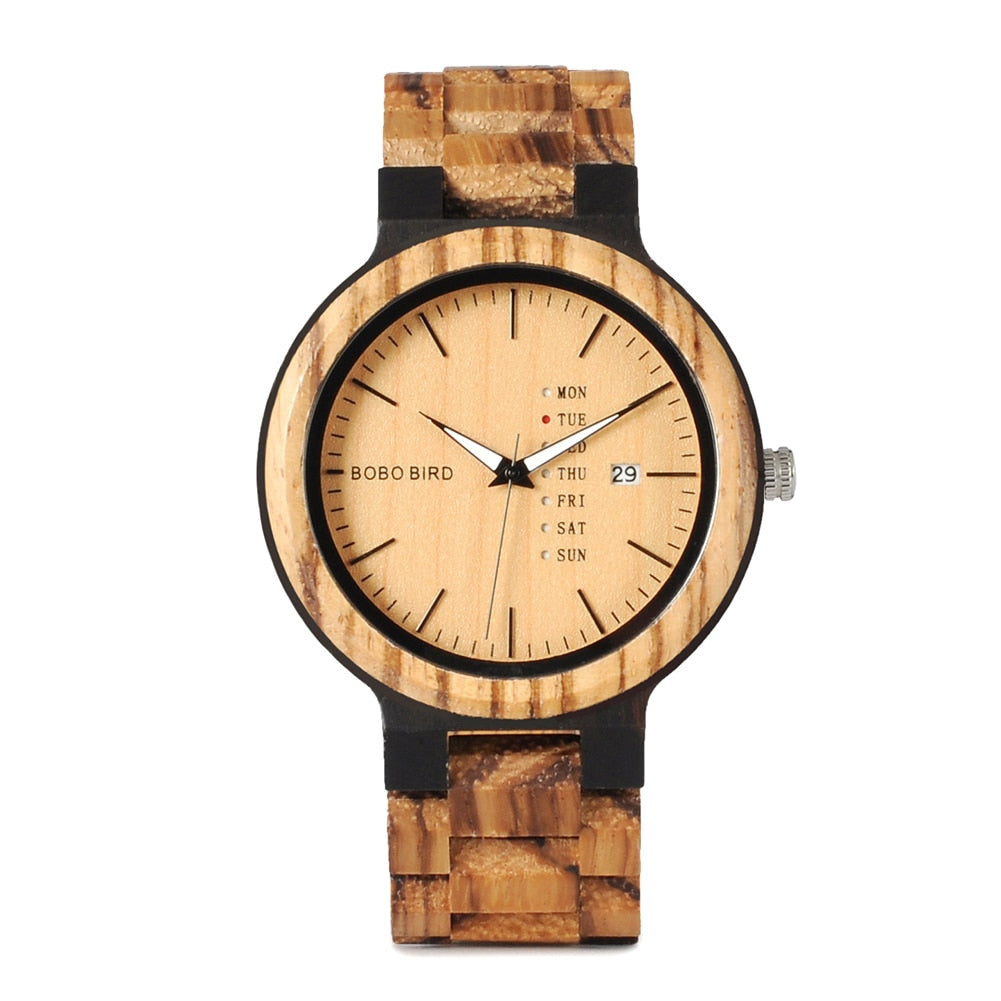 BOBO BIRD Couple Wooden Watch Luxury Brand Wood Timepieces Week Date Display Quartz Watches for Men Women Unique Family Gift