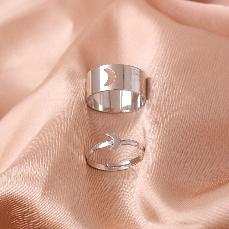 Rock Hiphop Chain Anel Multi-layer Adjustable Open Finger Rings Set for Women Men Lover Couple Butterfly Party Gift Jewelry