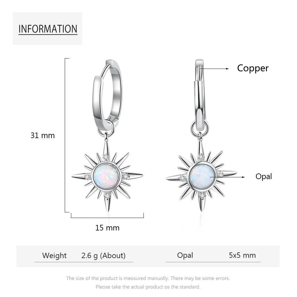 Silver Color Fashion Jewelry Sets with Simulated White Opal Stone Sun Pendant Necklaces &amp; Hoop Earrings 2021 Trend for Women