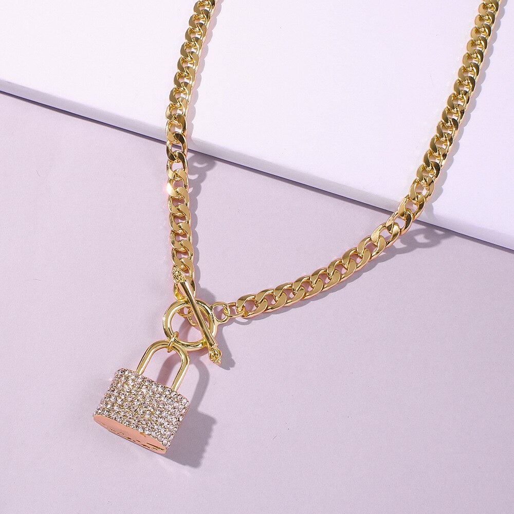 KMVEXO Shiny Crystal Lock Pendant Necklace Jewelry For Women Men Punk LOVE Padlock Couple On Neck Chains Necklace Gifts 2020