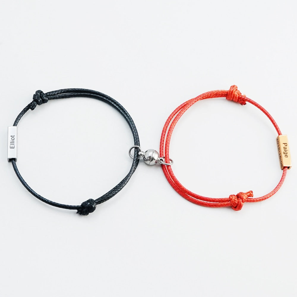 MYLONGINGCHARM Personalized Magnetic Couple Bracelet Custom Dame Date Valentine Day Gift Stainless Steel adjustable Bracelets