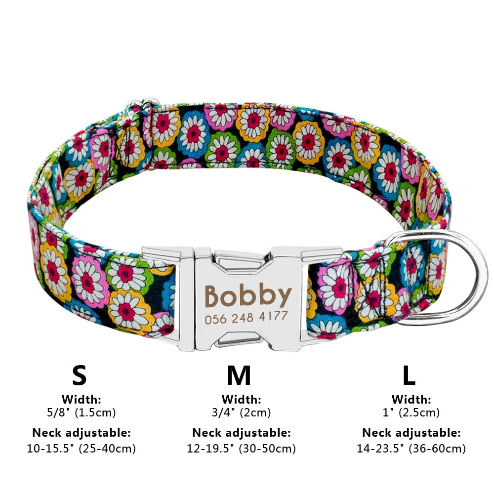 Personalized Dog Collar Nylon Print Dog Collars Customized Puppy Pet Collar Engraved Name ID for Small Medium Large Big Dogs Pug