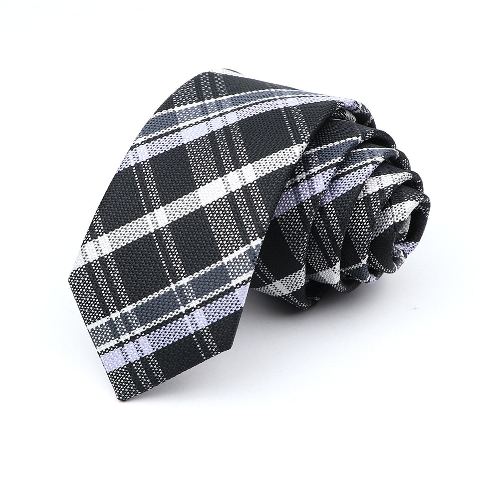 6cm Casual Ties For Men Skinny Tie Fashion Polyester Plaid Strip Necktie Business Slim Shirt Accessories Gift Cravate NO.31-61