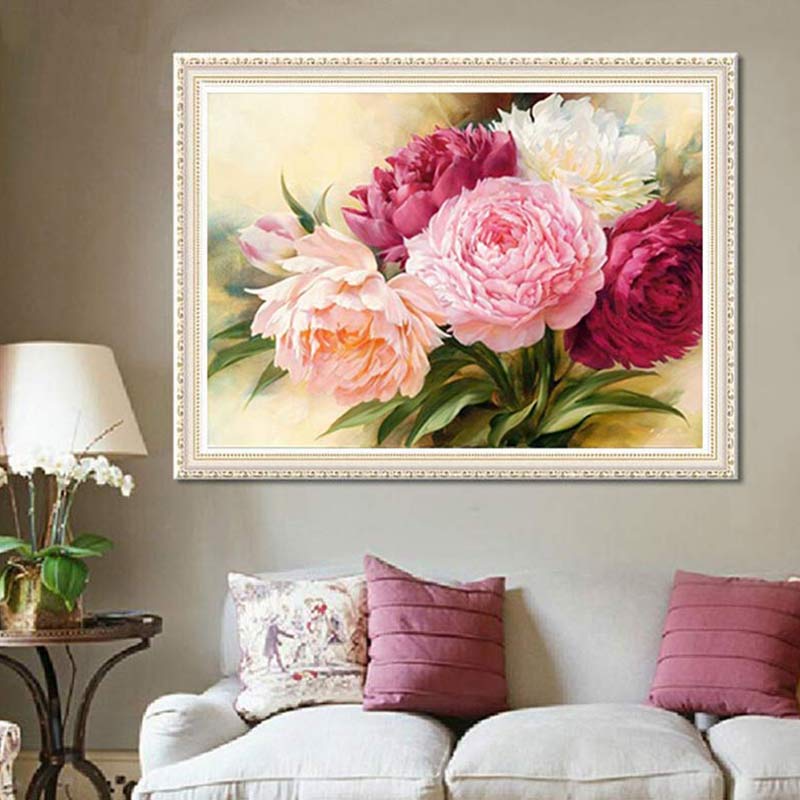 5D Full Diamonds Peony Flowers Embroidery Cross Stitch Kits Household Handmand DIY Decoration Crafts Wall Decor Material Package