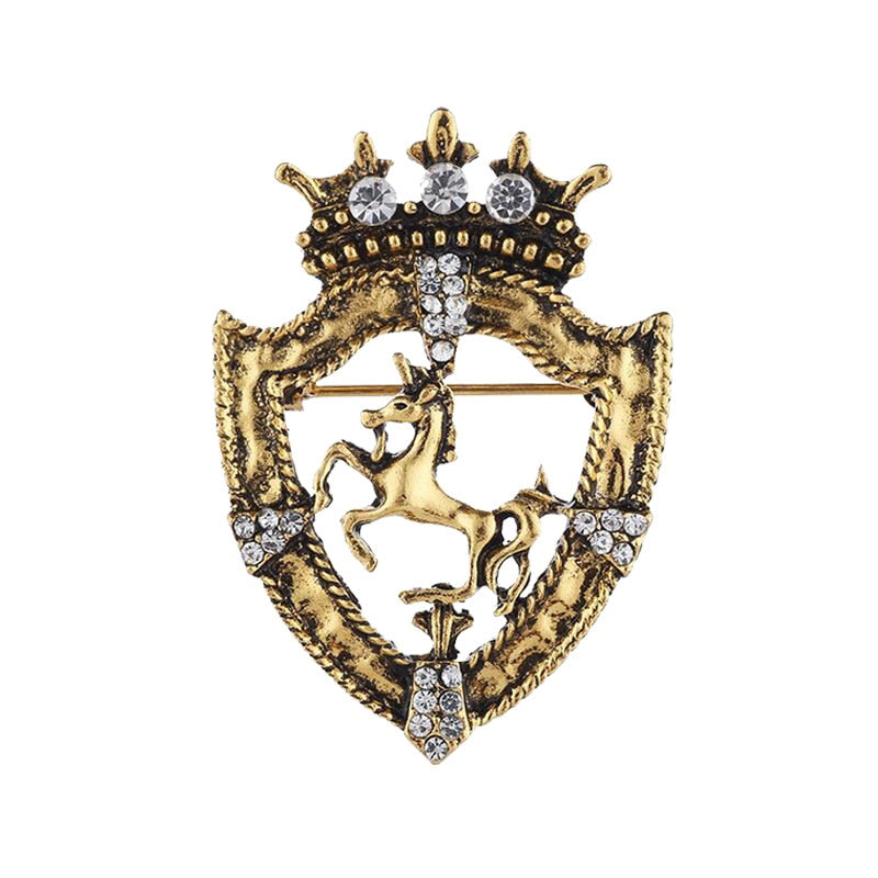 Retro Lion Shield Crown Animal Brooches Fashion Men&#39;s Suit Shirt Collar Needle Badge Lapel Pins Jewelry Men Clothing Accessories