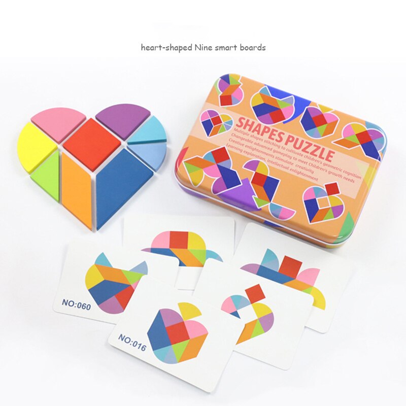 3D Wooden Variable Tangram Jigsaw Puzzle Toys with Shape Cards Children Educational Puzzles Toy DIY Assemble Board Game Y032