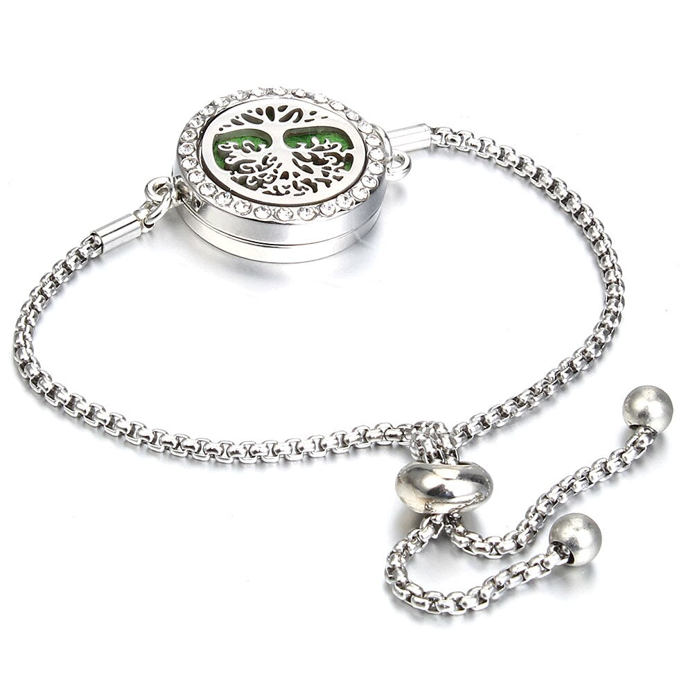 Aromatherapy Bracelet Essential Oil Diffuser Locket Tree of Life Adjustable Perfume Bracelet Crystal Magnetic Bracelet for Women