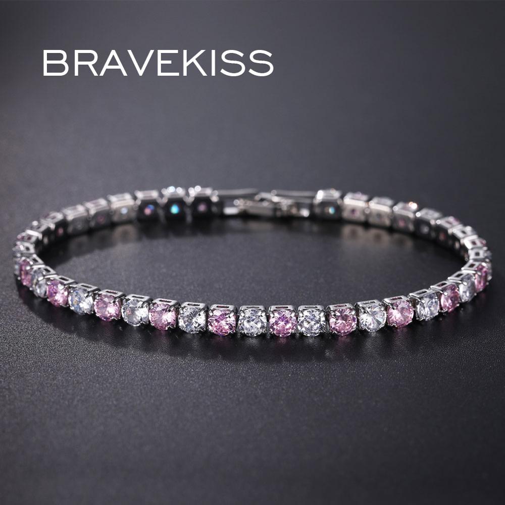 BRAVEKISS Muticolors Crystal Tennis Bracelet Wedding Luxury Bracelets for Women Cubic Zirconia Accessories Jewellery BUB0097