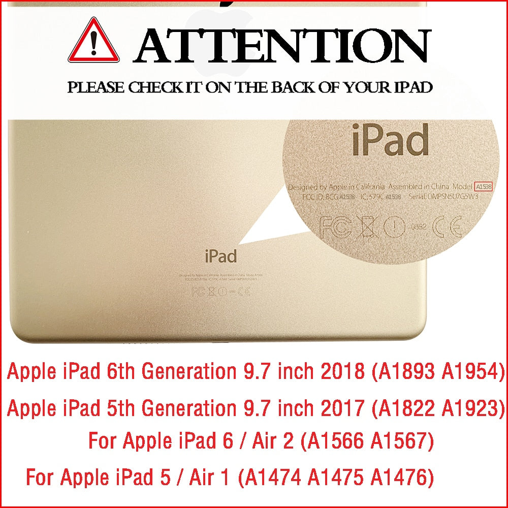 For iPad 9.7 inch 2017 2018 5th 6th Gen A1822 A1823 A1893 A1954 Cases for ipad Air 1/ 2 Case For ipad 6 / 5 2013 2014 year case