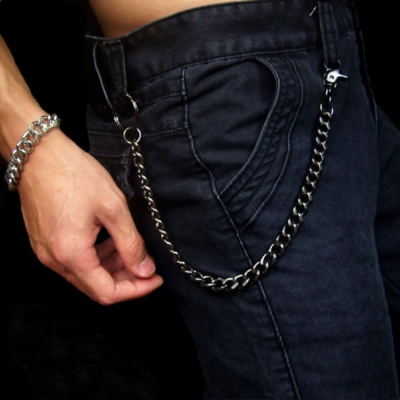 New Simple Metal Men Waist Chain Fashion Hip Hop Hipster Gun Black Pants Chain Man Jeans Trousers Keychain Accessories A30