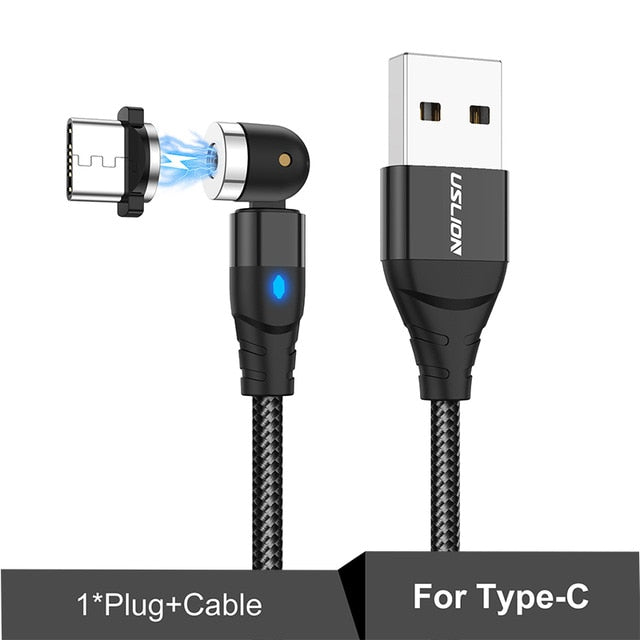 USLION 540 Degree Roating Magnetic Cable Micro USB Type C Phone Cable For iPhone11 Pro XS Max Samsung Xiaomi USB Cord Wire Cable