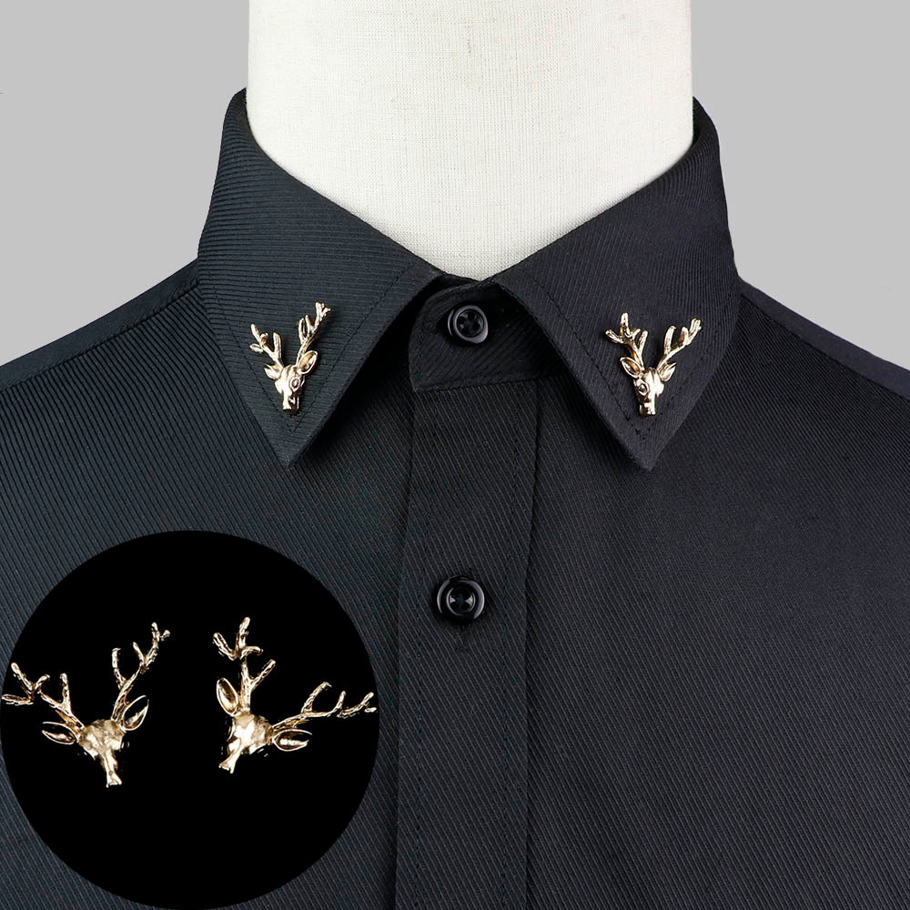 1 Pair Trendy Suit Shirt Collar Pin Tree Leaf Dragon Leopard Hollowed Triangle Crown Brooches For Men Women Daily Wear Accessory