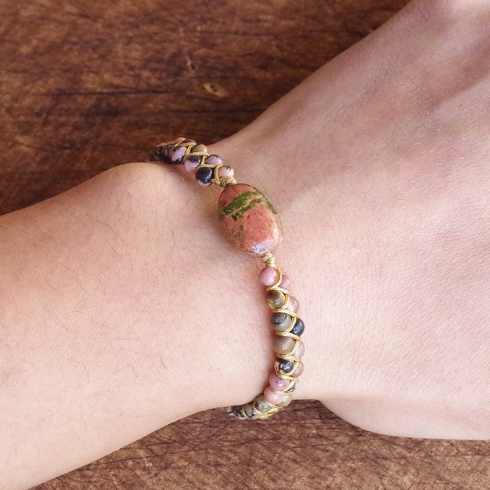 4mm Beads Rhodonite Natural Stone Charm Bracelet Women Men String Braided Bracelets Yoga Friendship Lover Bracelet