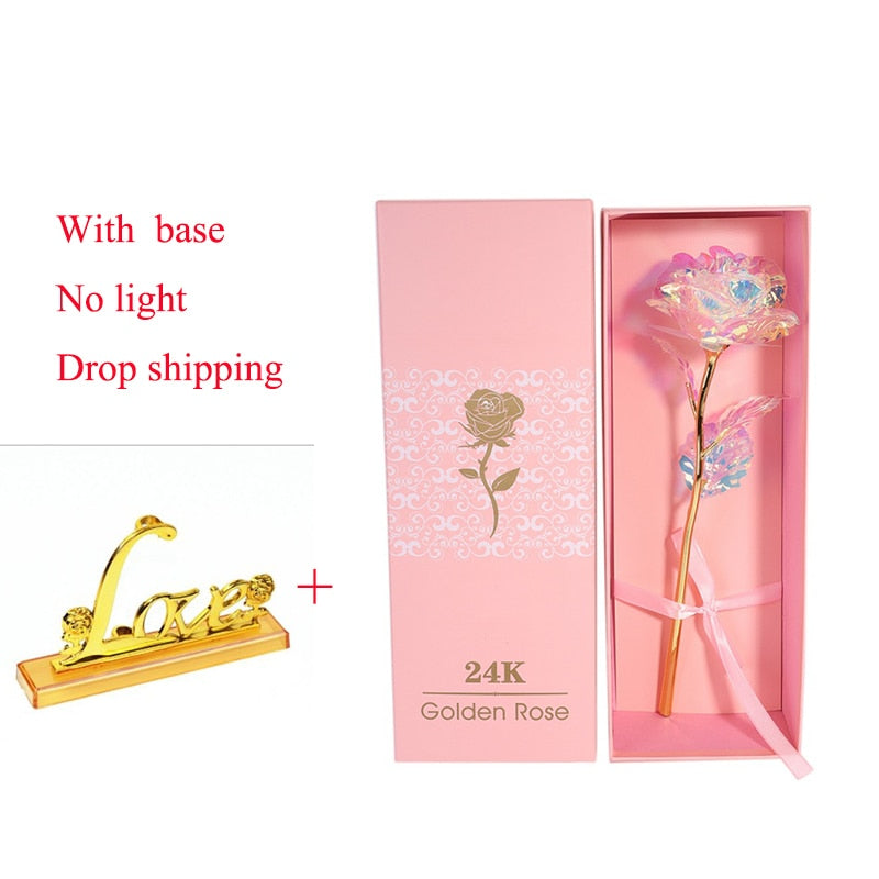 24k Gold Plated Rose With Love Holder Box Gift Valentine&#39;s Day Mother&#39;s Day Gifts Flower Gold Dipped Rose US Drop ship