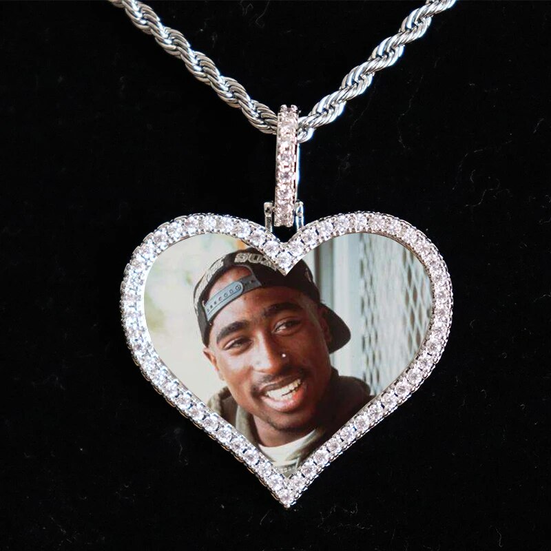 D&amp;Z Custom Made Photo Heart Medallions Necklace &amp; Pendant With 4mm Tennis Chain AAA Cubic Zircon Men&#39;s Hip hop Jewelry