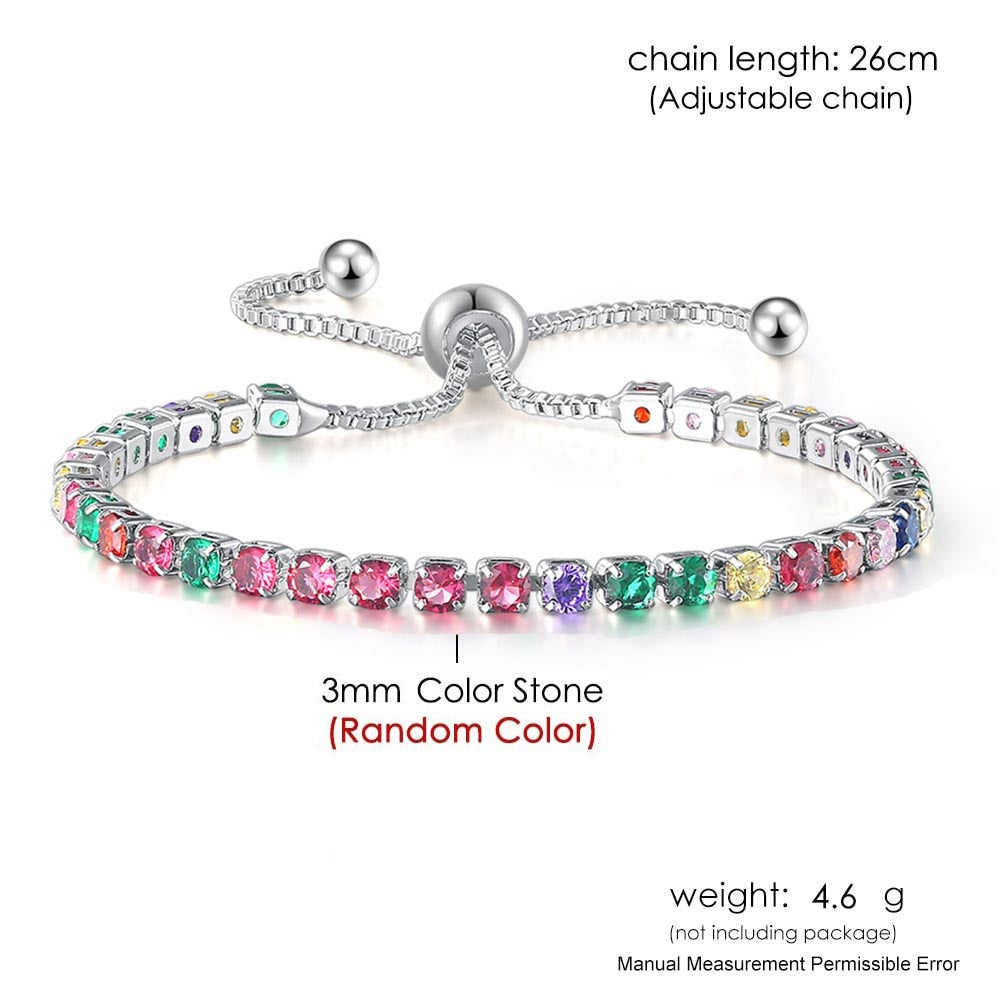 Adjustable Multicolor Tennis Bracelets For Women Ladies Wedding Rainbow Colorful Zircon Charm Bracelet Hand Chain Jewelry DZH043