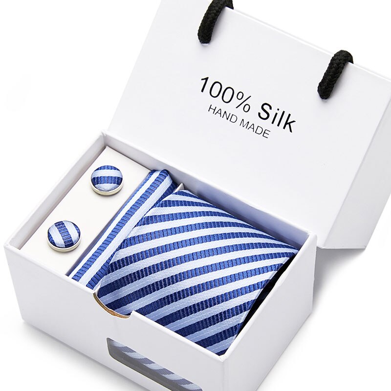 Gift box Packing  Brand Luxury Necktie Pocket Square Wedding Mens Neck TIes Silk Tie Set  Cufflinks Handkerchief