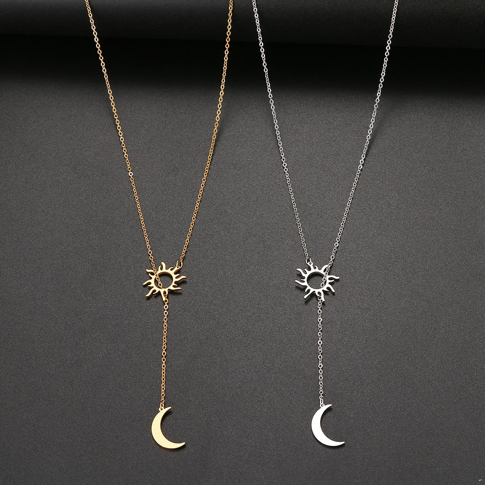 2022 New Stainless Steel Sun Totem And Moon Necklace For Women Fashionable Exquisite Summer Must-Have Party For Friend Jewelry