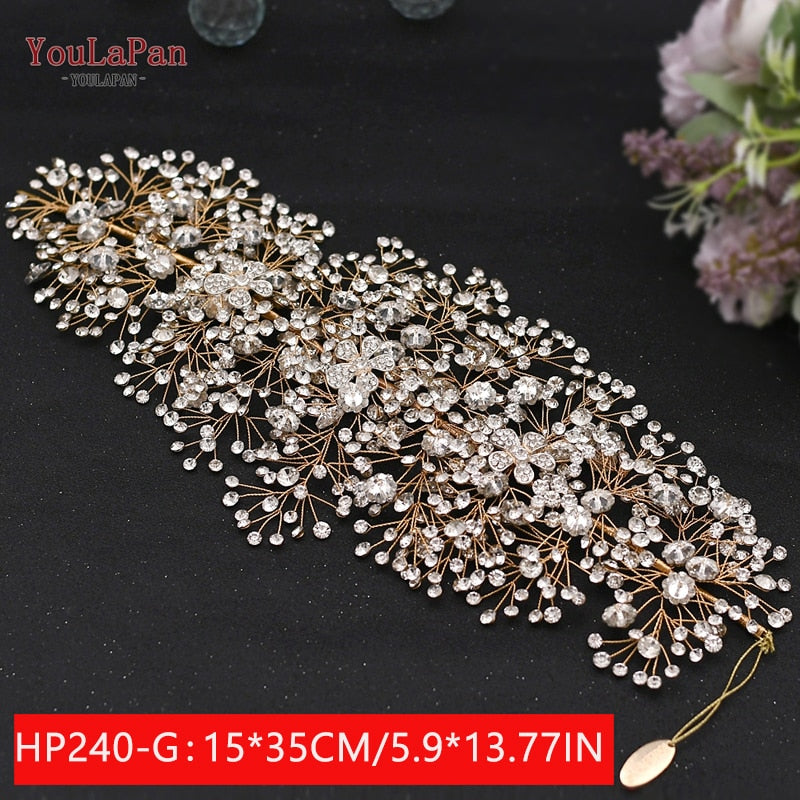 YouLaPan HP240 Luxury Bridal Crown Wedding Hair Accessories Bridal Tiara and Headdress Rhinestone Headband for Women Headpiece