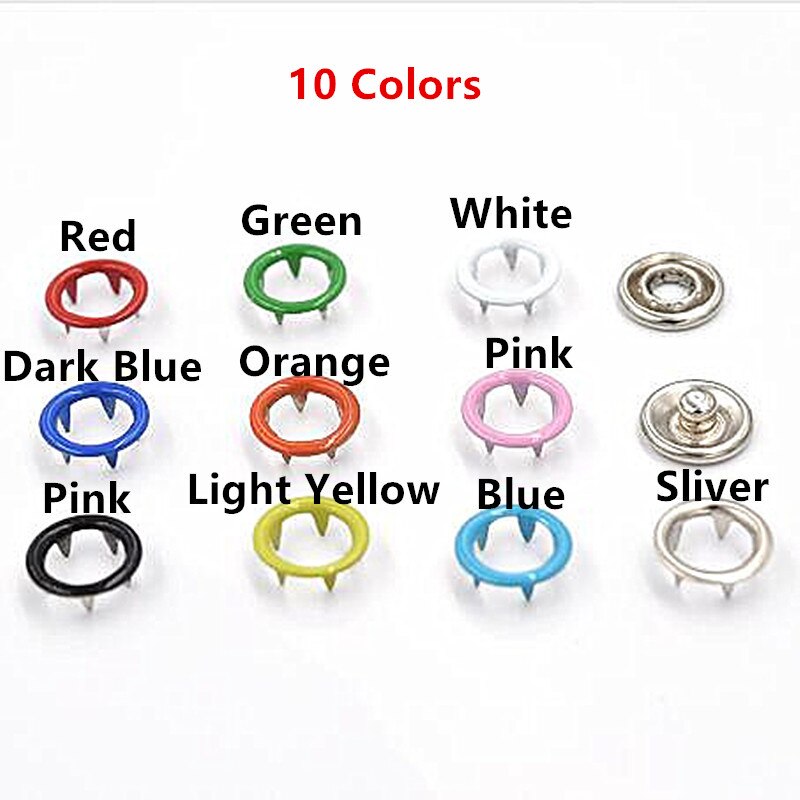 1pc Plier+1set Eyelets Tool+100sets 10 Colors 9.5mm Prong Snap Buttons Fasteners Press Studs Poppers Buckle+200pcs 5mm Eyelets