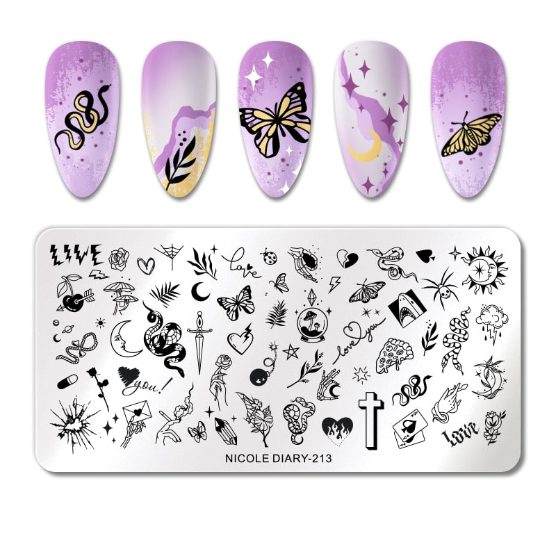 NICOLE DIARY Leaves Flower Stripe Design Stamping Plates Abstract Lady Face Nail Stamp Templates Leaf Floral Printing Stencil