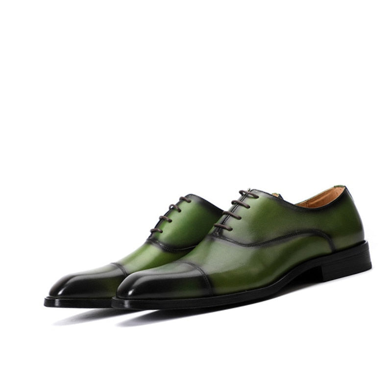 Green Men Dress Shoes Brand Italian Luxury Genuine Leather Lace Up Brown Black Wedding Business Formal Shoes Men Oxfords Shoes