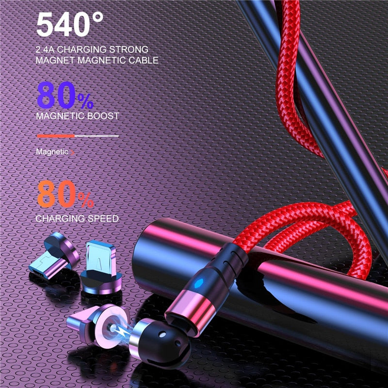 LED 540 Magnetic USB Cable Fast Charging USB type C Cable Magnet Charger Micro Cable For iPhone 12 Xiaomi oppo mi Samsung Huawei