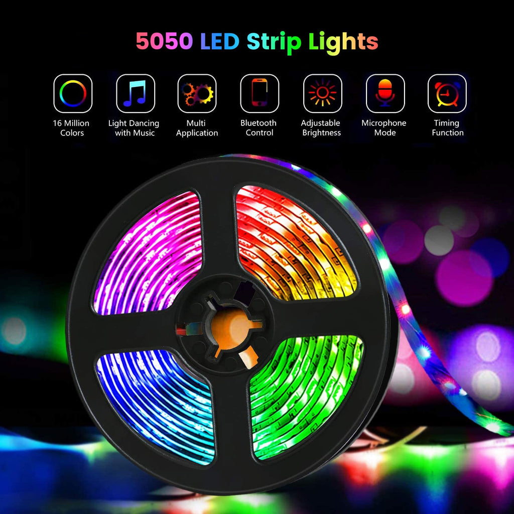 A+ Led Strip Lights,Bluetooth App Control  RGB LED Light Strip with 44 Keys IR Remote for Bedroom, Kitchen, Home Decoration