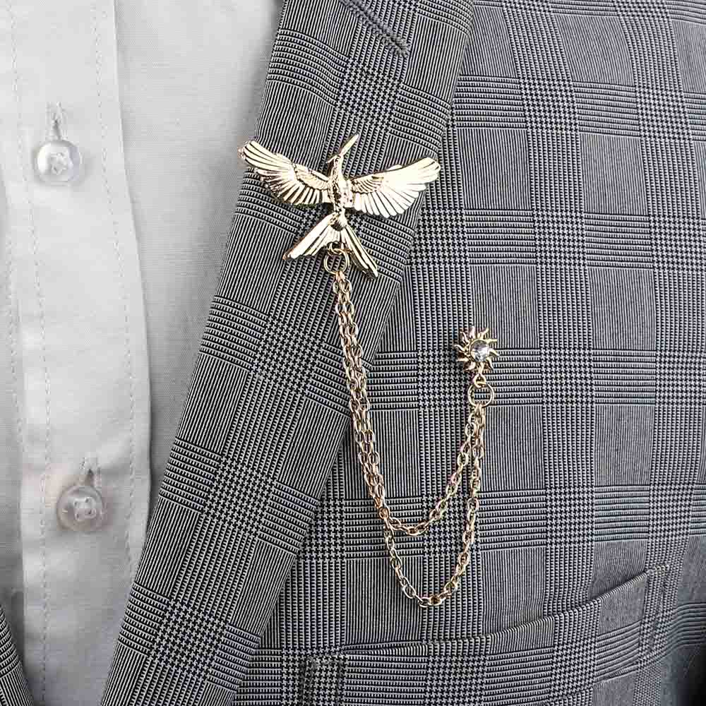 New Men Women Shirt Collar Tassel Chain Lapel Pin Brooch Dragon Eagle Deer Head Wings Badge Retro Unisex Jewelry Accessories