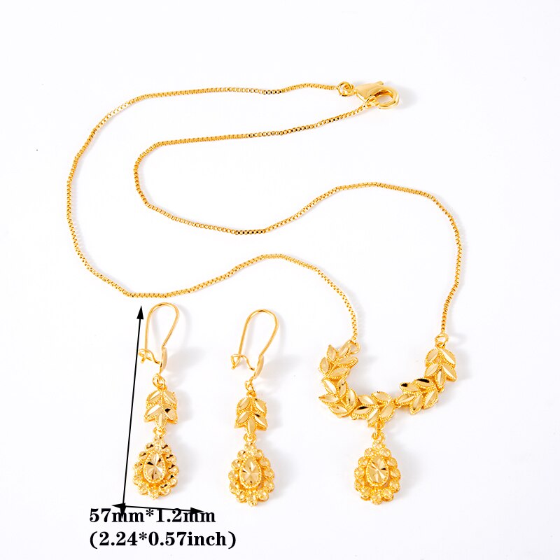 Dubai Jewelry Sets for Women 18k Gold Color Love Ethiopian African Heart Necklace Earrings Sets Arab Bridal Dowry Jewelry