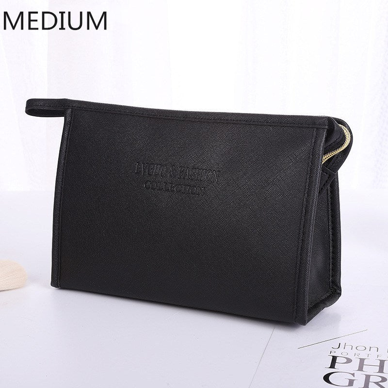 PURDORED 1 Pc  Large Women Cosmetic Bag PU Leather Waterproof  Zipper Make Up Bag Travel Washing Makeup  Organizer Beauty Case