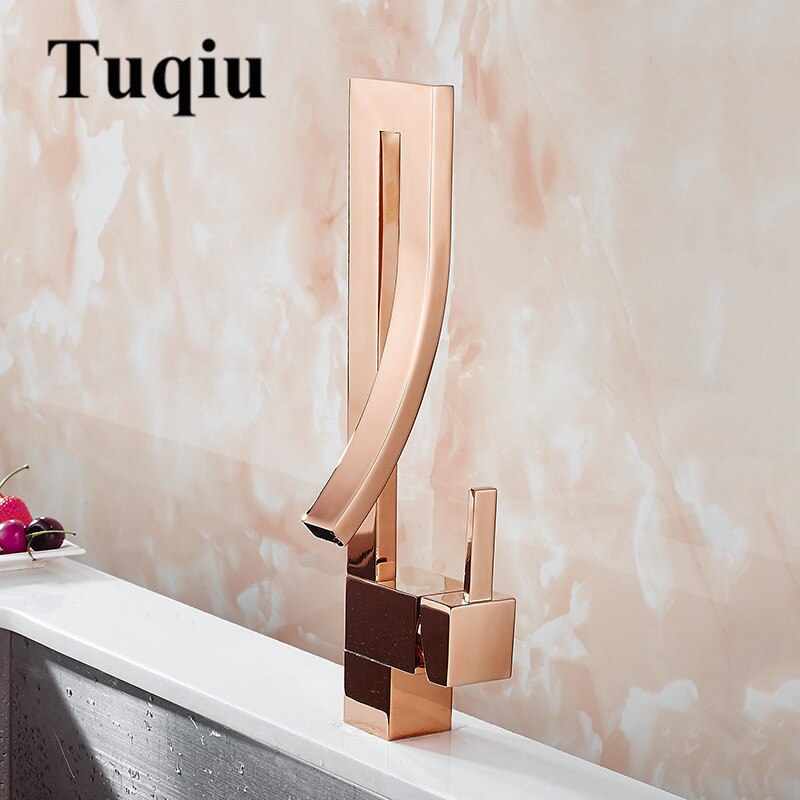 Basin Faucets Rose Gold Brass Faucet Square Bathroom Sink Faucet Single Handle Deck Mounted Toilet Hot And Cold Mixer Water Tap