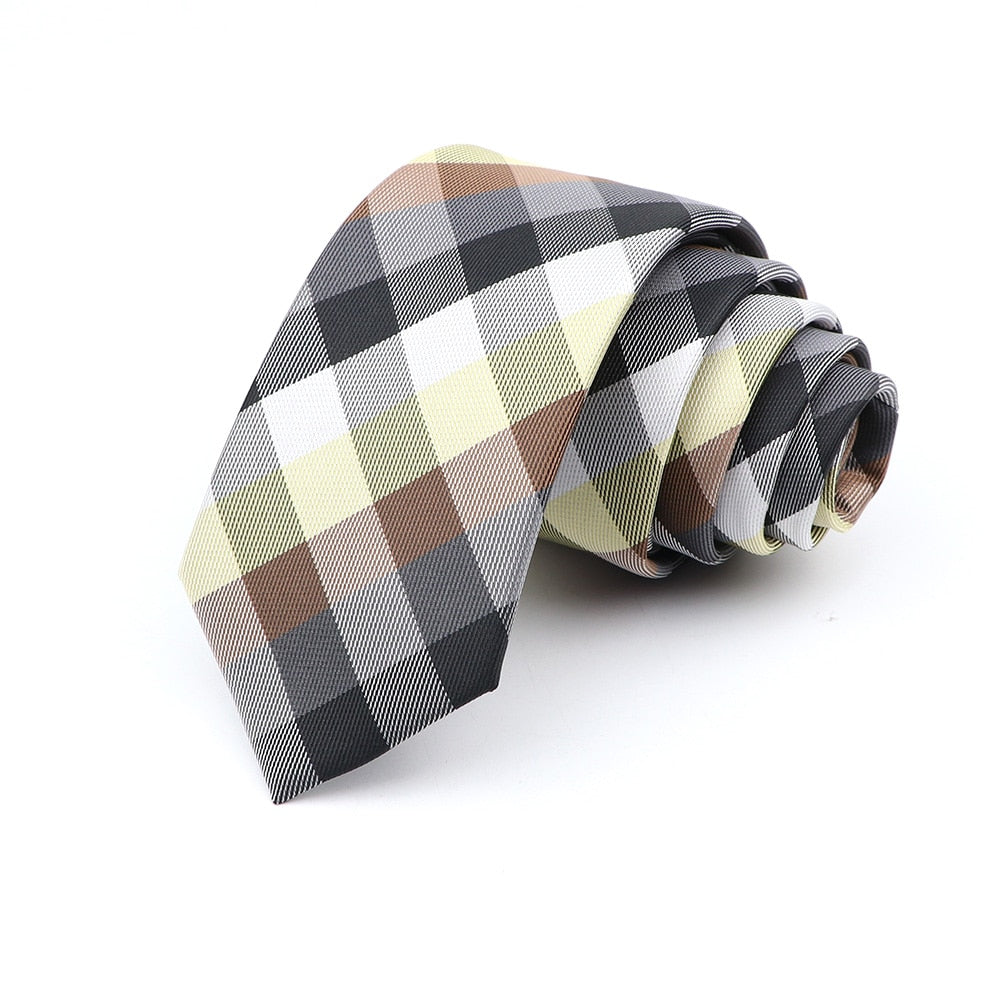 6cm Casual Ties For Men Skinny Tie Fashion Polyester Plaid Strip Necktie Business Slim Shirt Accessories Gift Cravate NO.31-61