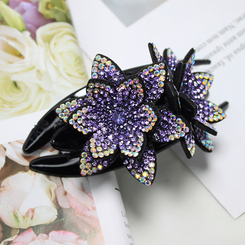 Lystrfac Colorful Flower Rhinestone Hair Clip Women Hair Grab Girls Barrettes Hairpin Hair Claw Female Hair Accessories