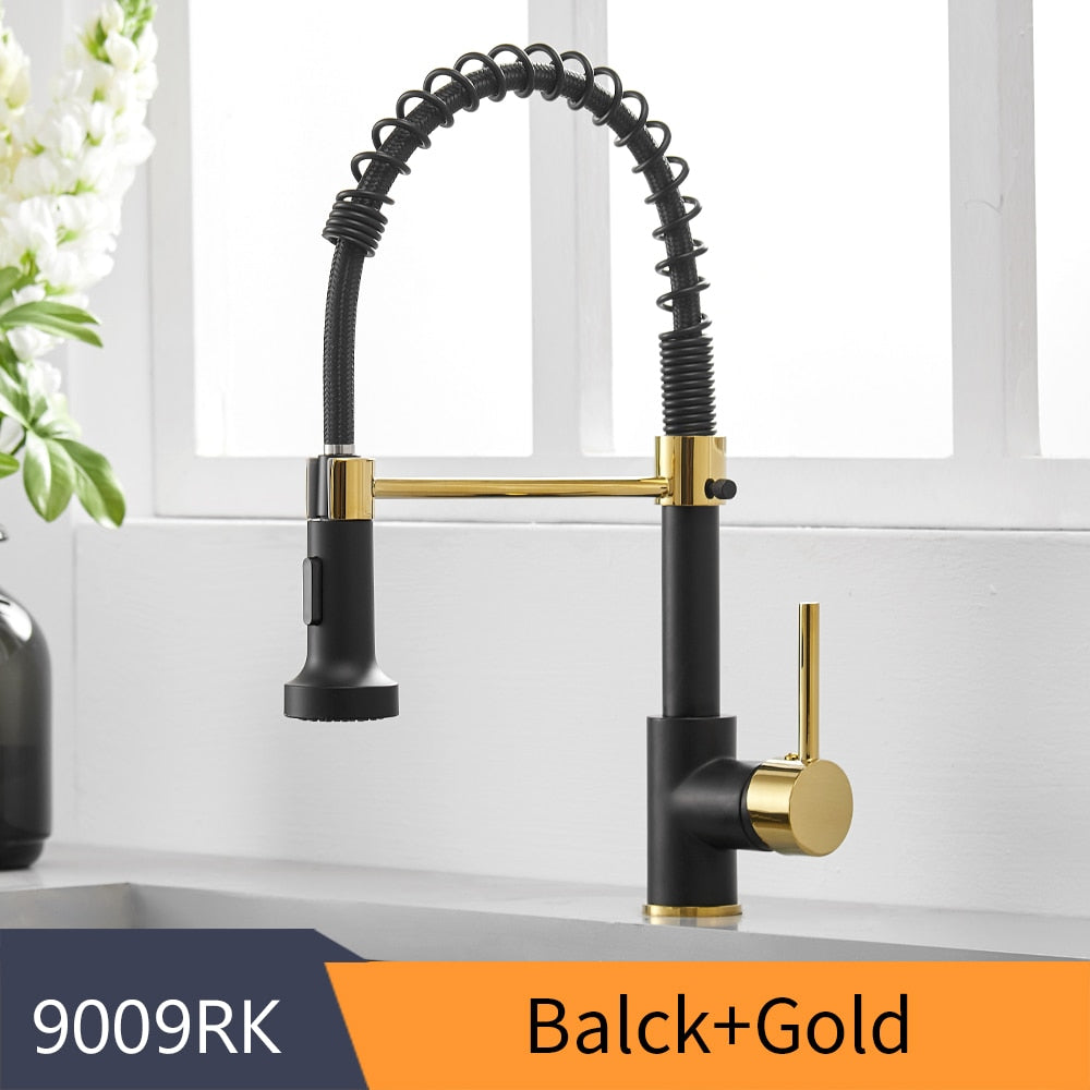 Kitchen Faucets Matte Black Faucets for Kitchen Sink  Single Lever Pull Out Spring Spout Mixers Tap Hot Cold Water Crane 9009