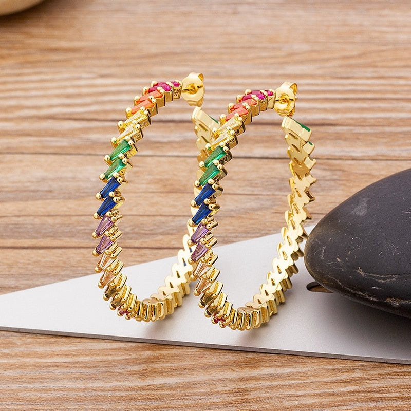 Nidin New Design Luxury Flower Rhinestone Big Circle Colorful Loop Earrings For Women Girls Party Wedding Jewelry Daily Gifts