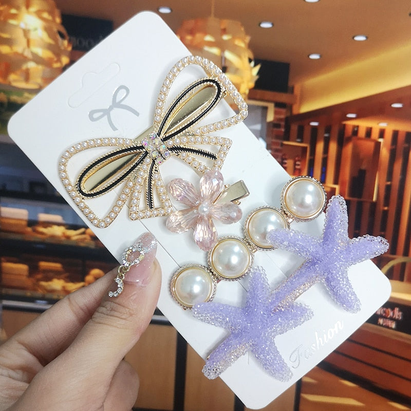 Korea Shiny Crystal Hair Clip Set Fashion Hair Accessories 2022 Trend For Women Girl Pearl Rhinestone Hairpin Side Clip For Hair