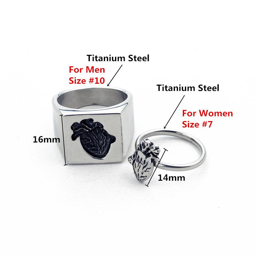 Human Puzzle Anatomical Heart Rings For Women Men Hip Hop Punk Stainless Steel Ring Couple Jewelry Wedding Gifts 2 pieces/set