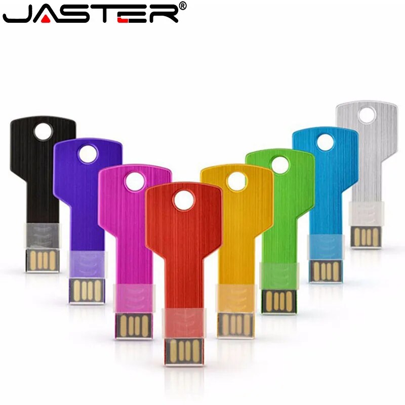 JASTER Metal key Shape USB Flash Drive Pen Drives Custom logo Memory Stick Real Capacity U Disk 4G 8G 16G 32GB 64GB 128GB