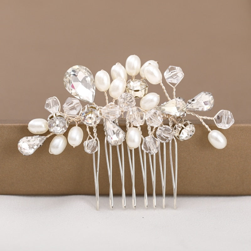 Silver Color Pearl Crystal Wedding Hair Combs Hair Accessories for Bridal Flower Headpiece Women Bride Hair ornaments Jewelry