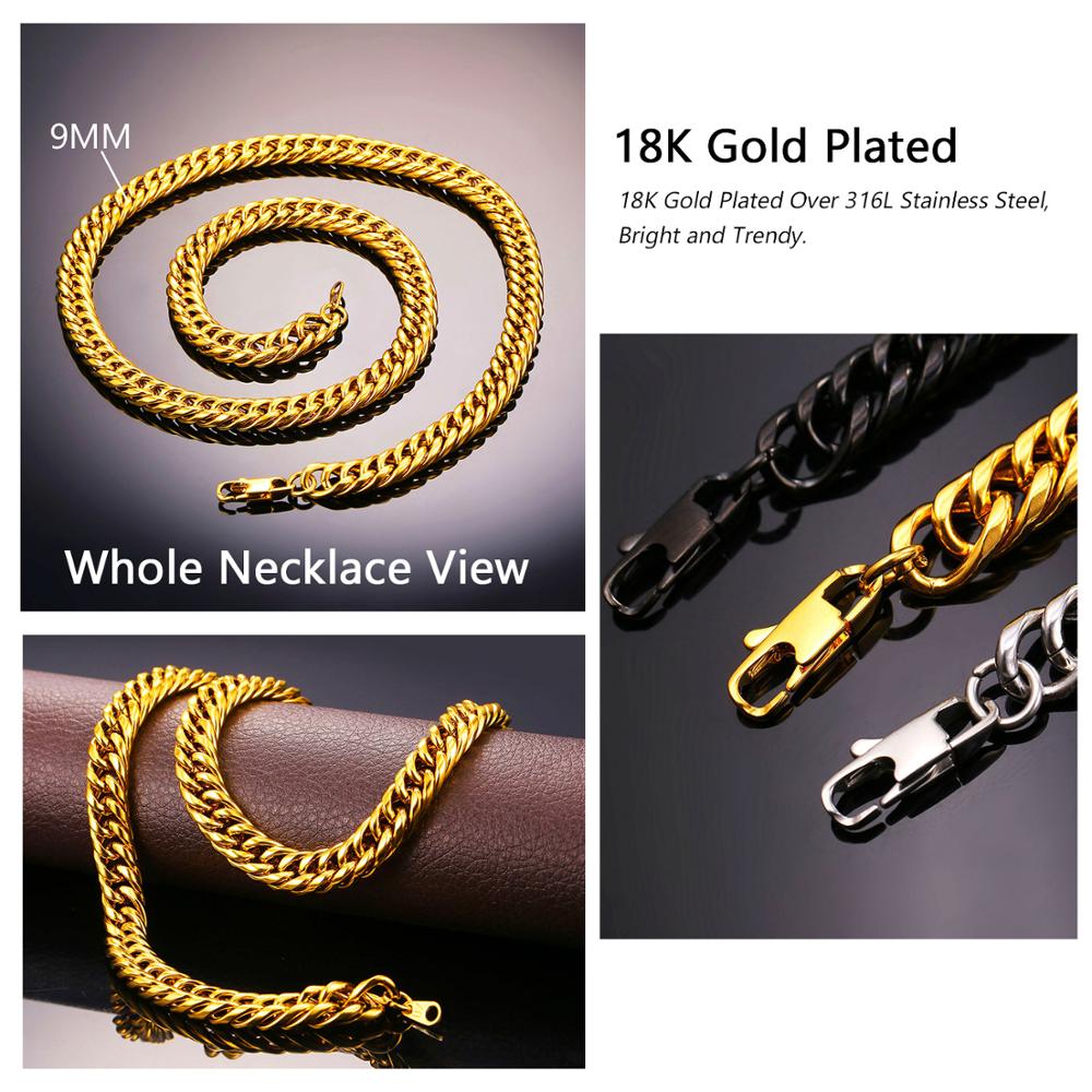 U7 Men Thick Chain Necklace Gold Chain 6/9/13MM Miami Cuban Chain Necklace 14&quot;-30&quot;  Stainless Steel Chunky Necklace N453