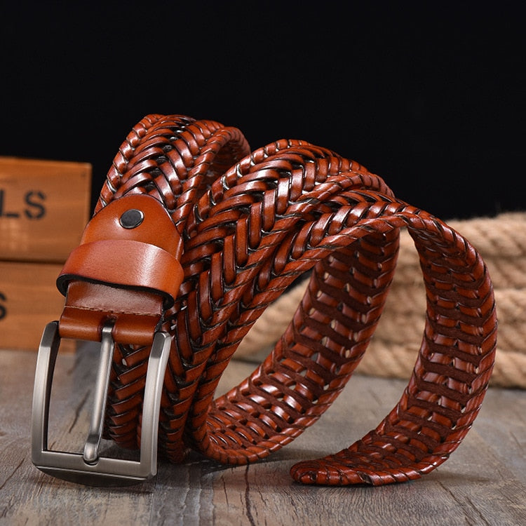 New Braided Belt for Men's Woven Belt Luxury Genuine Leather Cow Straps Hand Knitted Designer Men for Jeans Girdle Male Belts