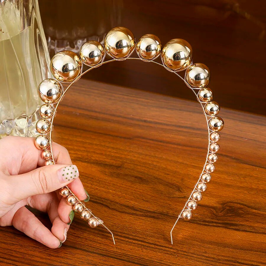 Levao Fashion Gold Pearl Hairband Beaded Headband for Women  New Big Pearls Beads Hair Hoop Hairbands Girls Hair Accessories