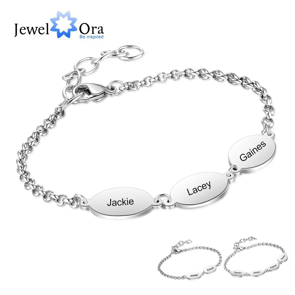 Personalized Oval Design Engraved Chain Bracelets for Couples Custom 2 to 4 Names Stainless Steel Friendship Bracelet Mom Gift