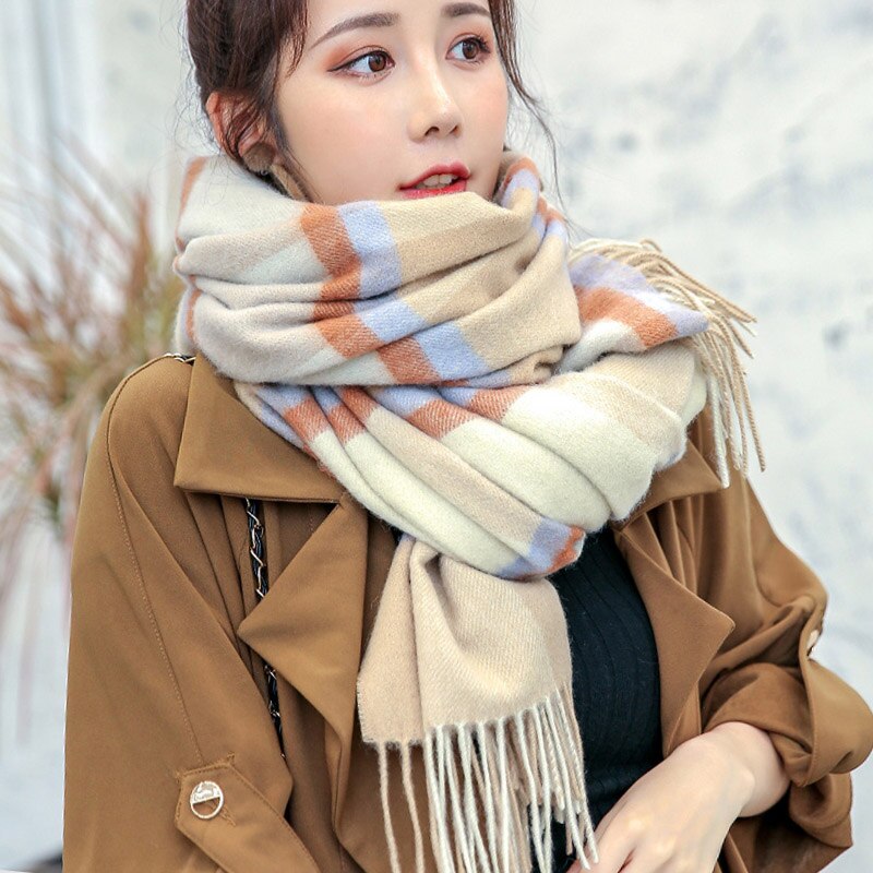 Winter 100% Wool Scarf for Women Neck Warmer Cashmere Shawls and Wraps Echarpe Pashmina Ladies Plaid Wool Scarves Foulard Femme