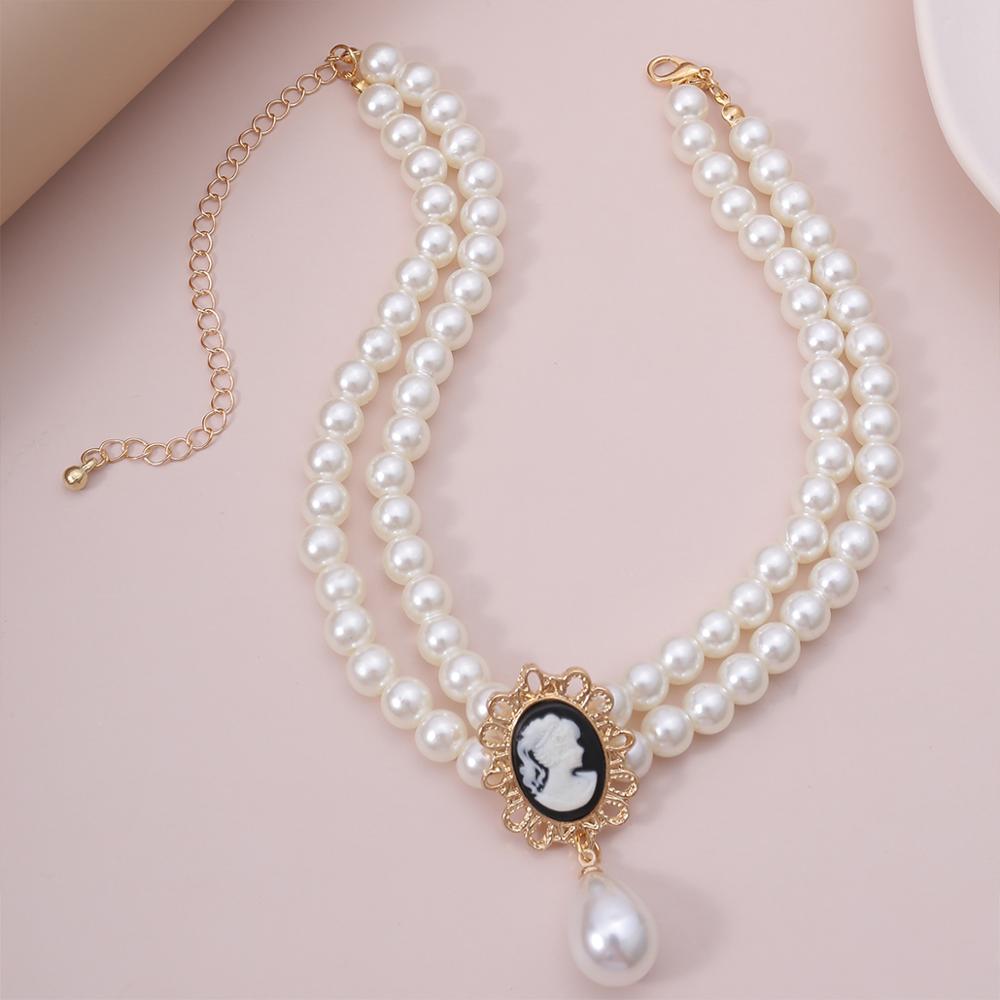 SHIXIN Layered Short Pearl Choker Necklace for Women White Beads Necklace Wedding Jewelry on Neck Lady Pearl Choker Collar Gifts