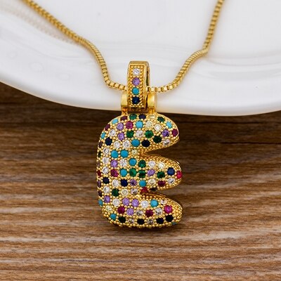 Nidin Luxury A-Z 26 Letters Zircon Pendant for Women Cute Rainbow Initials Name Necklace Fashion Party Wedding Birthday Jewelry