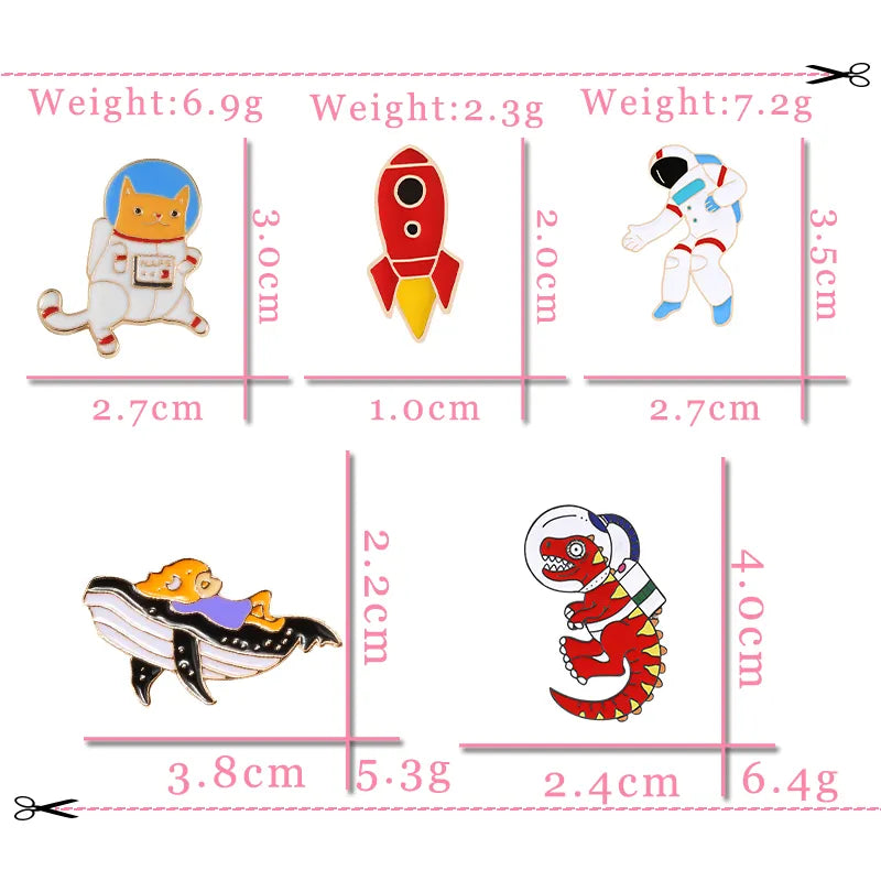 Universe Brooches Astronaut Rockets Space Cute Animal Dinosaur Cat Whale Enamel Pin Shirt Collar Label Pins Funny Badge Jewelry