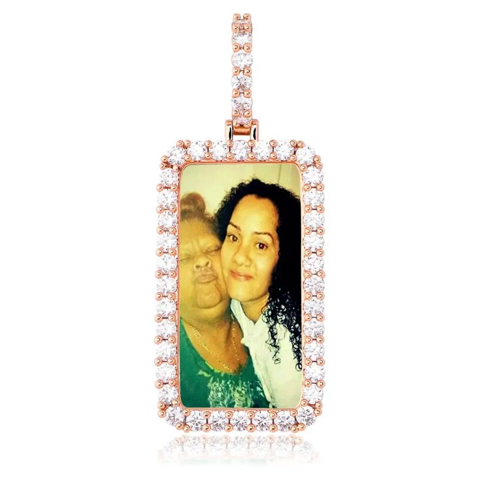 GUCY Custom Made Photo Squar Medallions Solid Back Pendant & Necklace With Tennis Chain Cubic Zircon Men's Hip Hop Jewelry